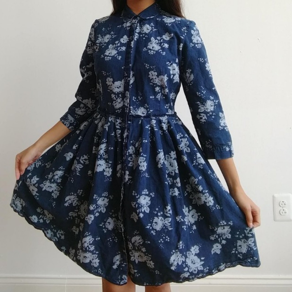 GAP floral denim shirtwaist dress